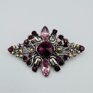Vintage 1960s Rhinestone Brooch Purple & Pink Silver Tone Breast Cancer Events